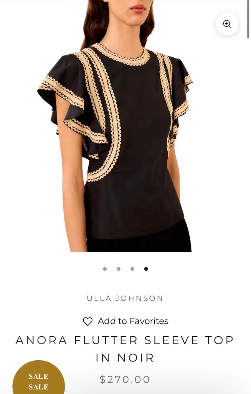 Ulla Johnson Anora Flutter Sleeve Top in Noir Black Size 6